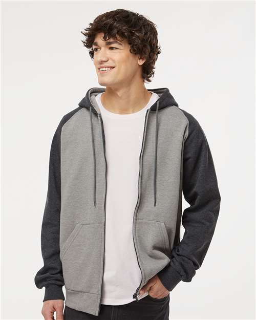 Fleece Raglan Hooded Full-Zip Sweatshirt - - 9371 - Toronto Screen Printing- Color