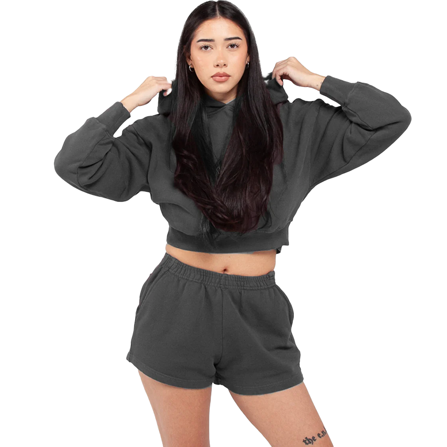Women Garment Dye Crop Hoodie - HOODIES