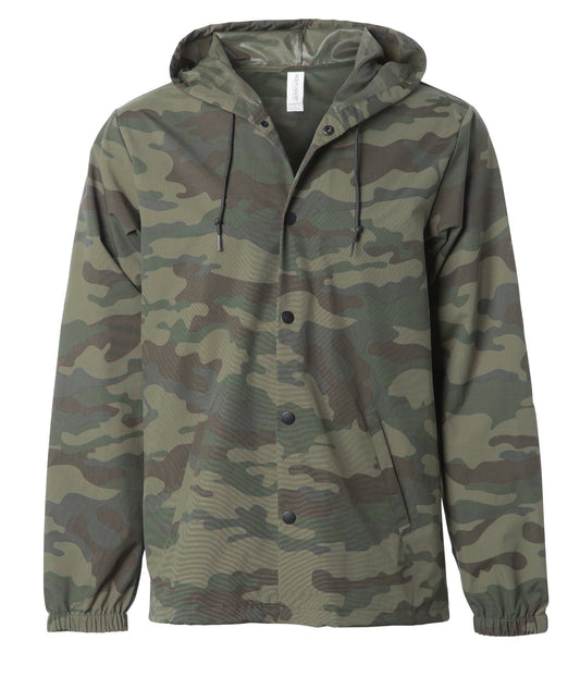 EXP95NB - Water Resistant Hooded Windbreaker Coaches Jacket - Forest Camo / XS - ZIPS