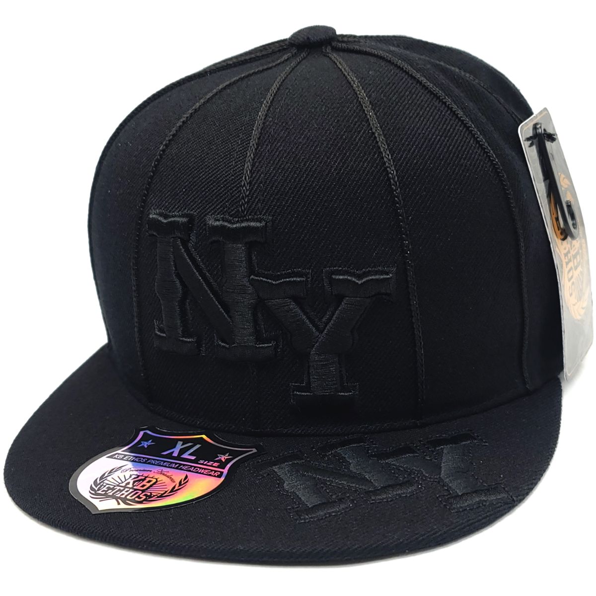 ’NY’ Logo Fitted Flat Cap - KB63R Multi-Coloured - Black / S