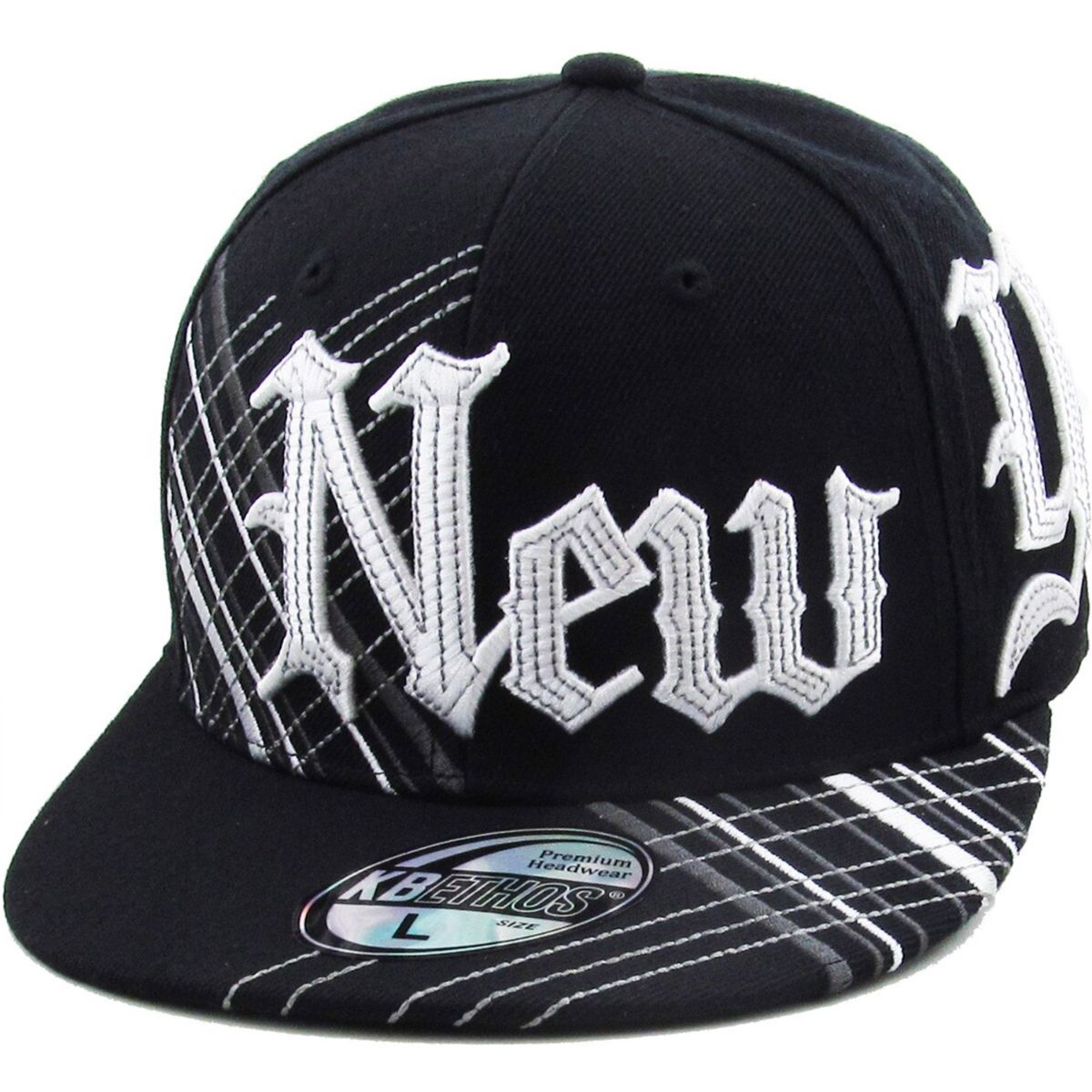 ’New York’ Logo Fitted Flat Cap - KBF251 Multi-Coloured - Black / S