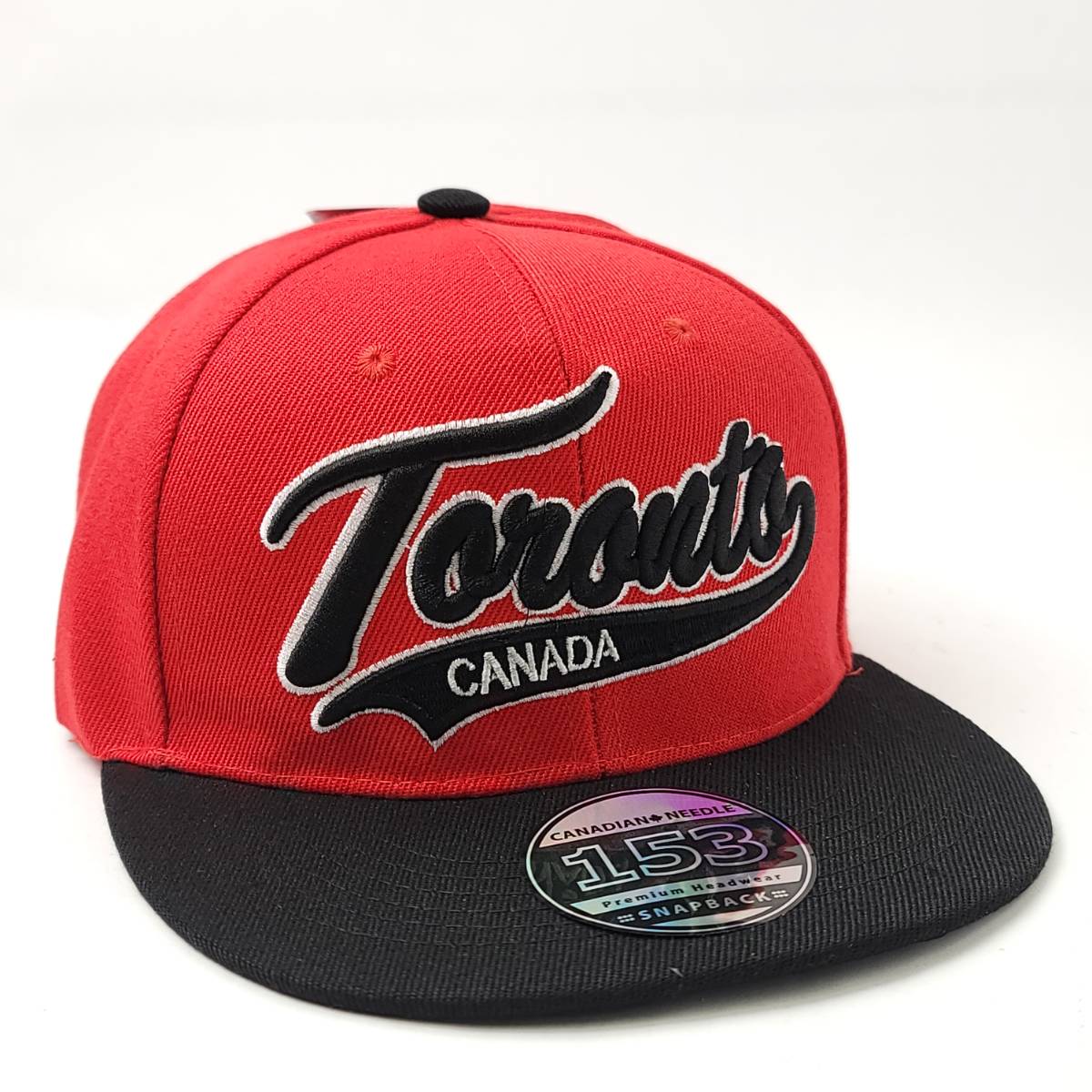 ’Toronto’ Banner Flat Bill Cap - Multi-Coloured Adjustable - Red & Black 2 Tone / OSFA - Canada