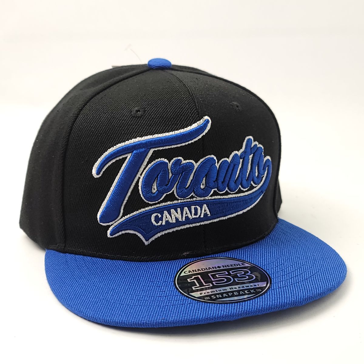 ’Toronto’ Banner Flat Bill Cap - Multi-Coloured Adjustable - Black & Royal 2 Tone / OSFA - Canada