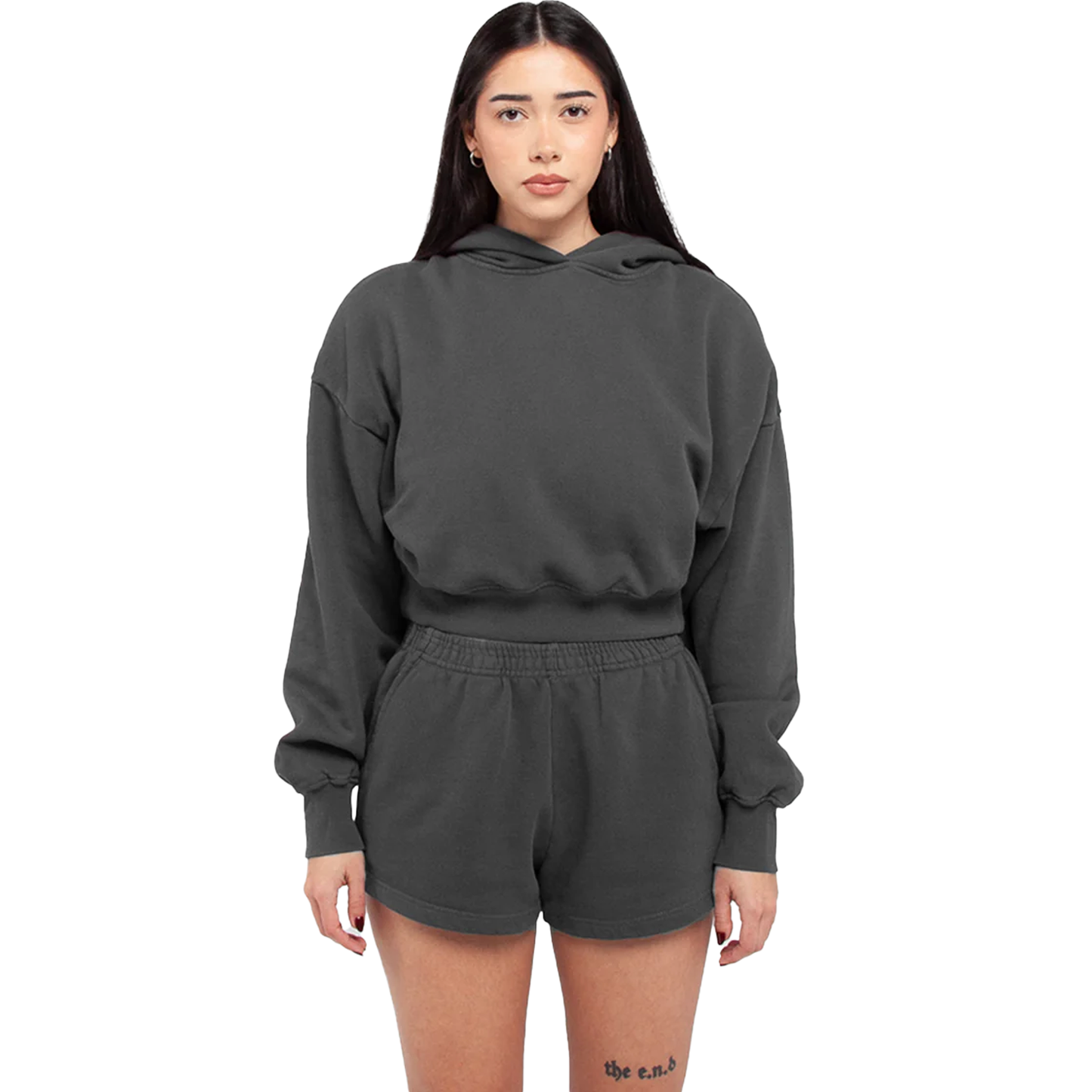 Women Garment Dye Crop Hoodie - Shadow / XS - HOODIES