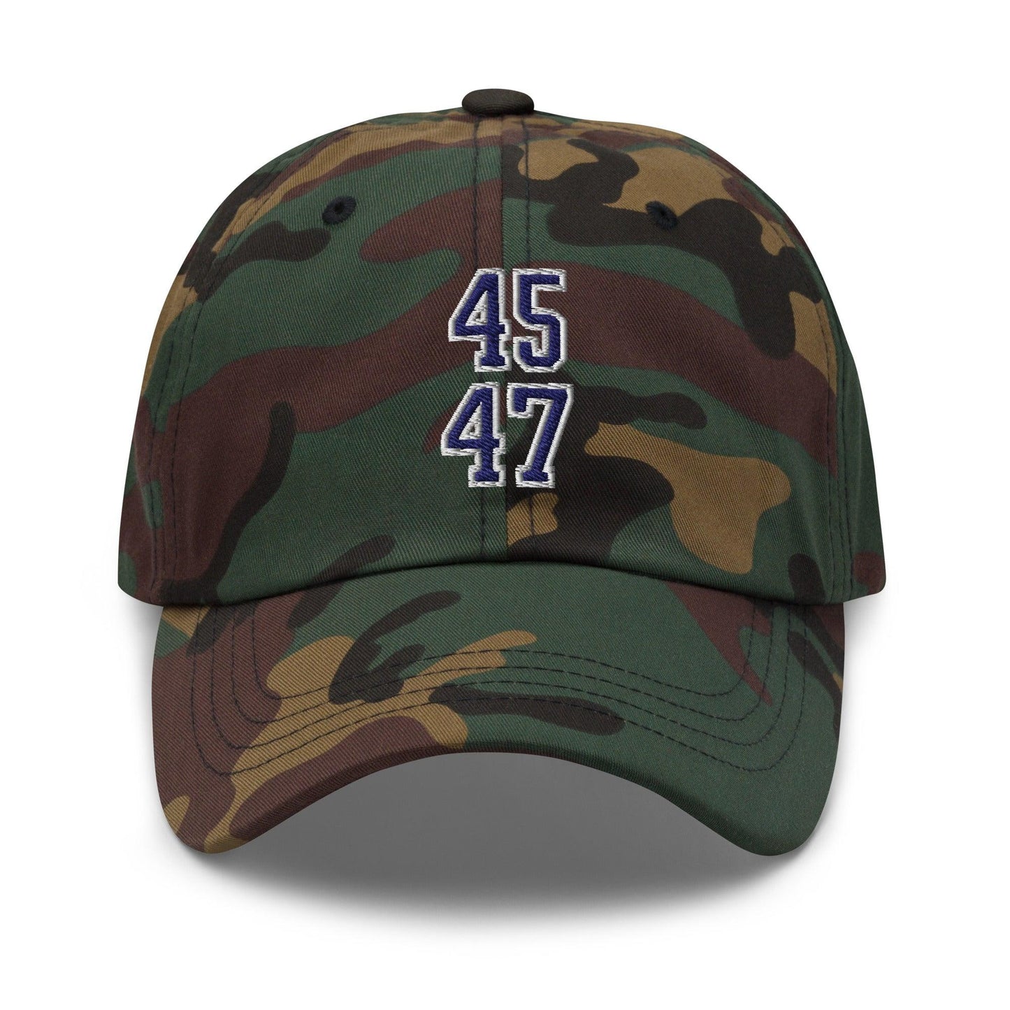 Donald Trump 45-47 Embroidered Dad Hat Blue/White - Green Camo