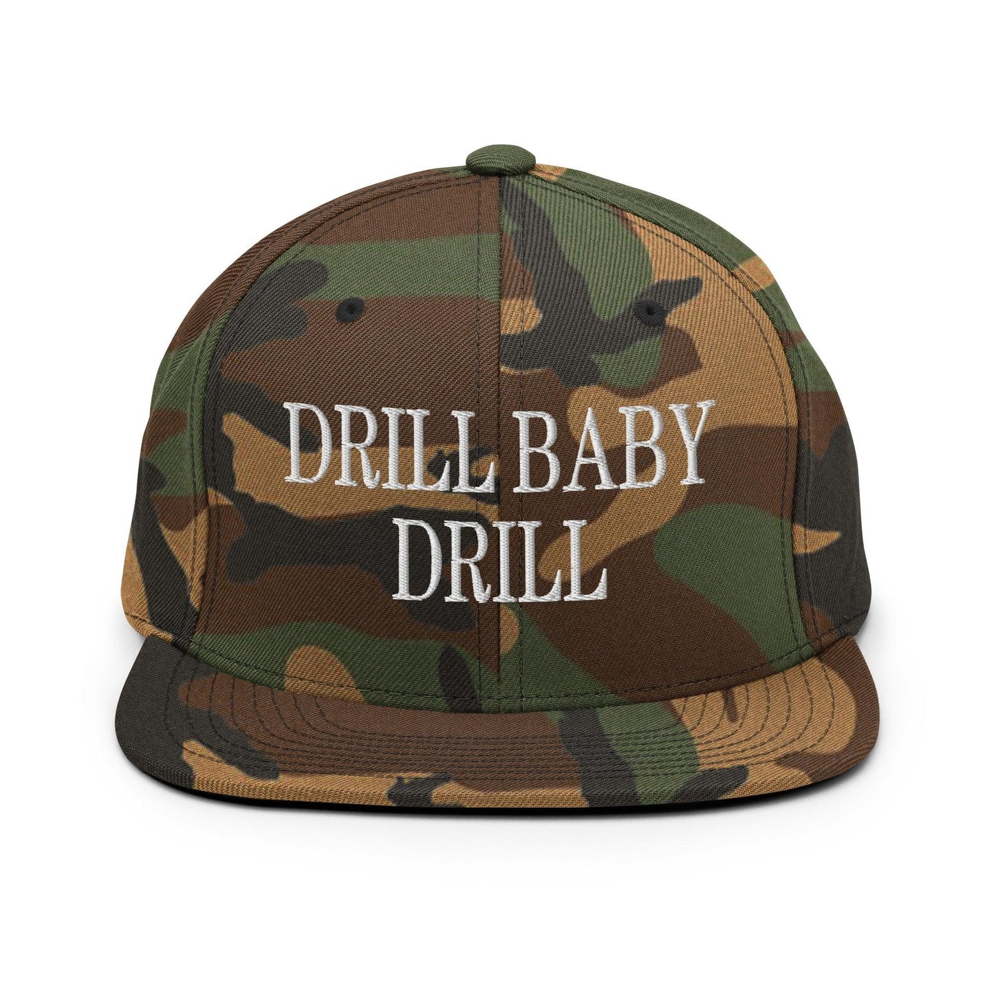 Drill Baby Flat Bill Brim Snapback Hat - Green Camo - Headwear