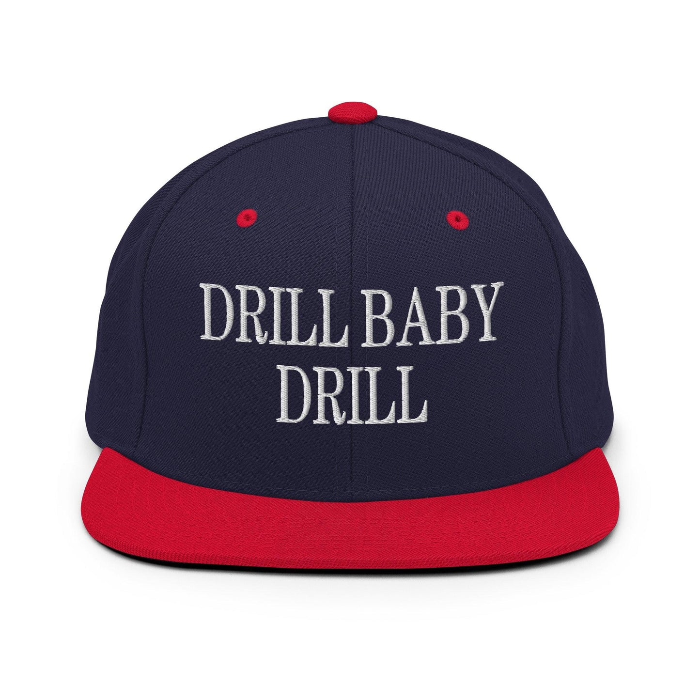 Drill Baby Flat Bill Brim Snapback Hat - Navy/ Red - Headwear