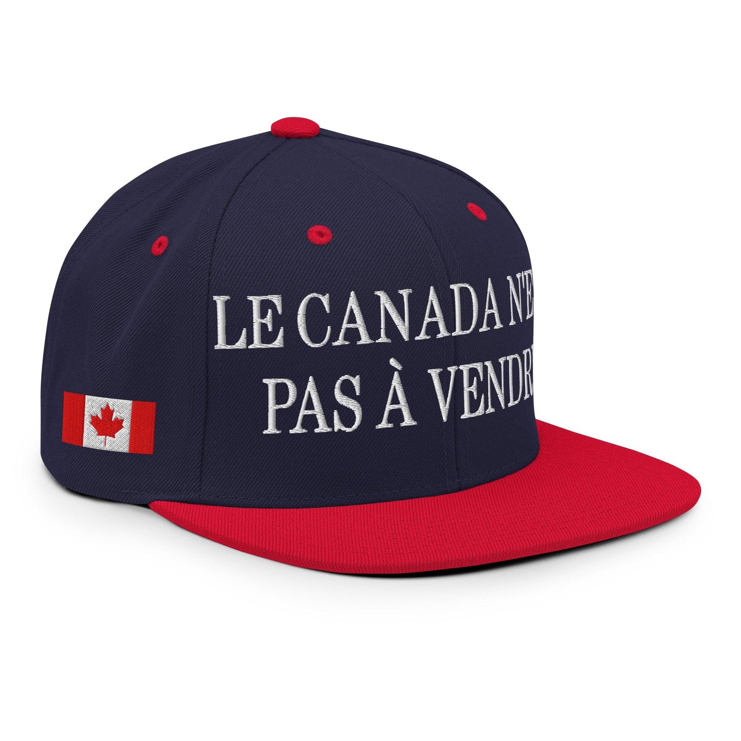 Le Canada n’est pas à Vendre Canada is not for Sale Flag 1867 Embroidered Flat Bill Brim Snapback Hat - Navy/ Red