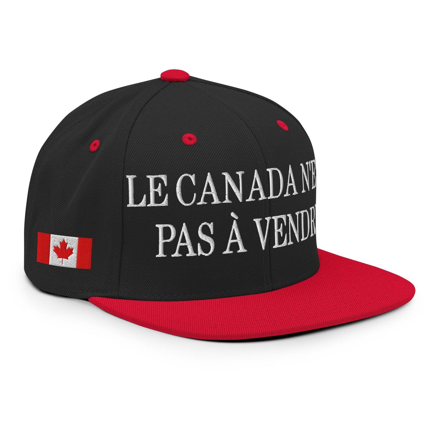 Le Canada n’est pas à Vendre Canada is not for Sale Flag 1867 Embroidered Flat Bill Brim Snapback Hat - Black/ Red