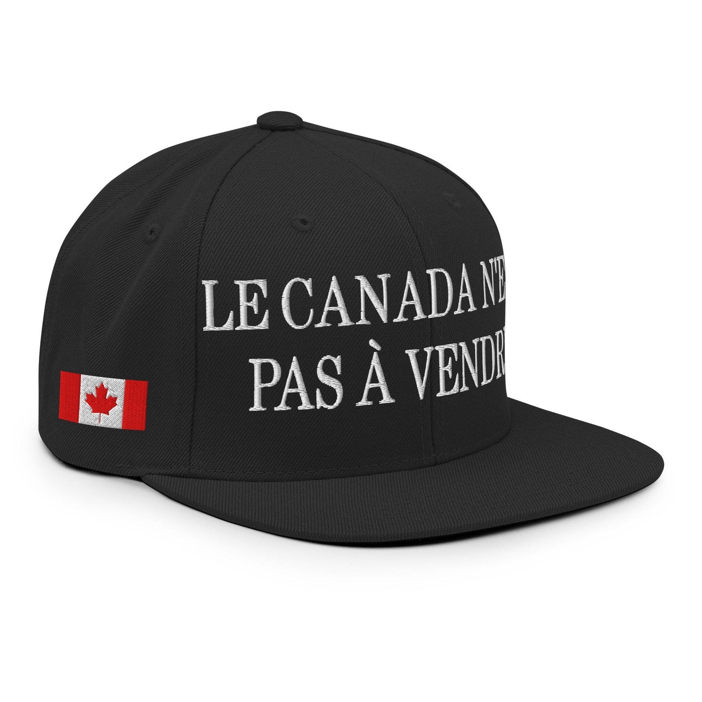 Le Canada n’est pas à Vendre Canada is not for Sale Flag 1867 Embroidered Flat Bill Brim Snapback Hat - Black - Headwear