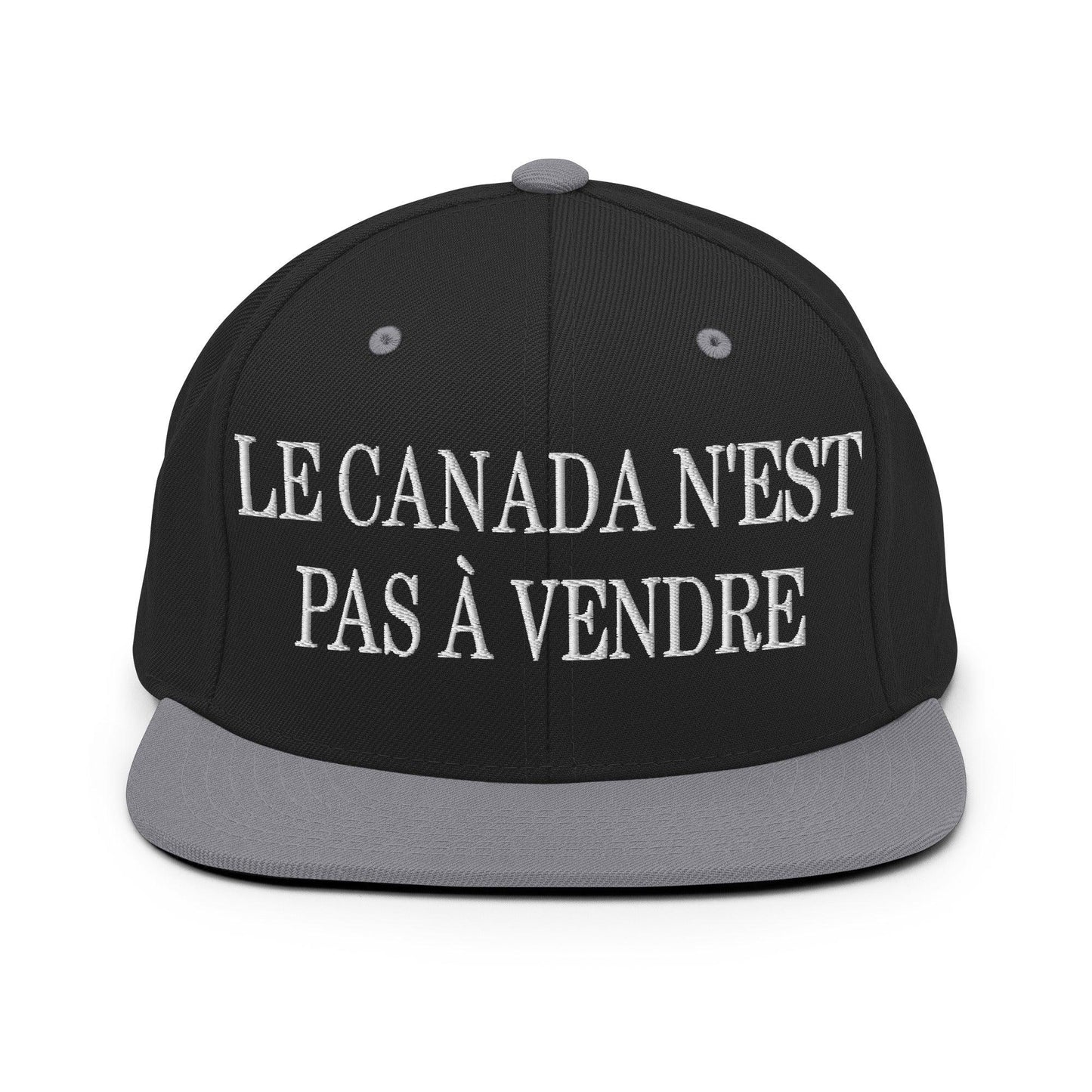 Le Canada n’est pas à Vendre is not for Sale Embroidered Flat Bill Brim Snapback Hat - Black/ Silver - Headwear