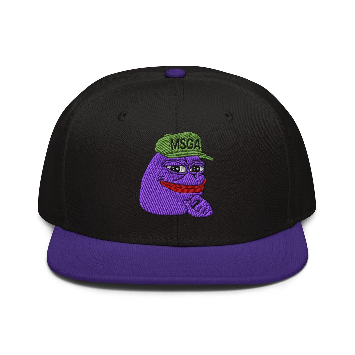 $PURPE Purple Pepe Embroidered Flat Bill Brim Snapback Hat - Black / Hats
