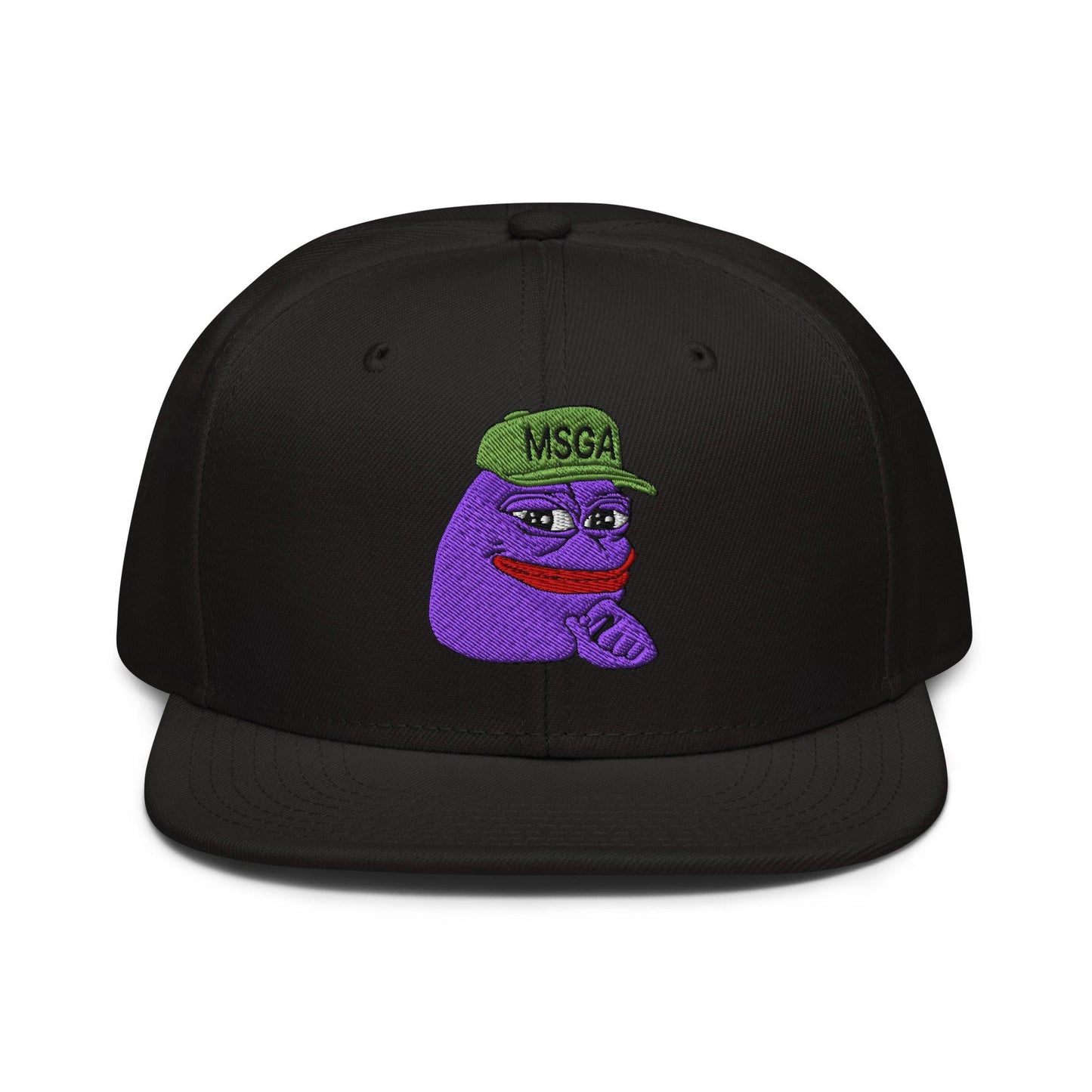 $PURPE Purple Pepe Embroidered Flat Bill Brim Snapback Hat - Black - Hats