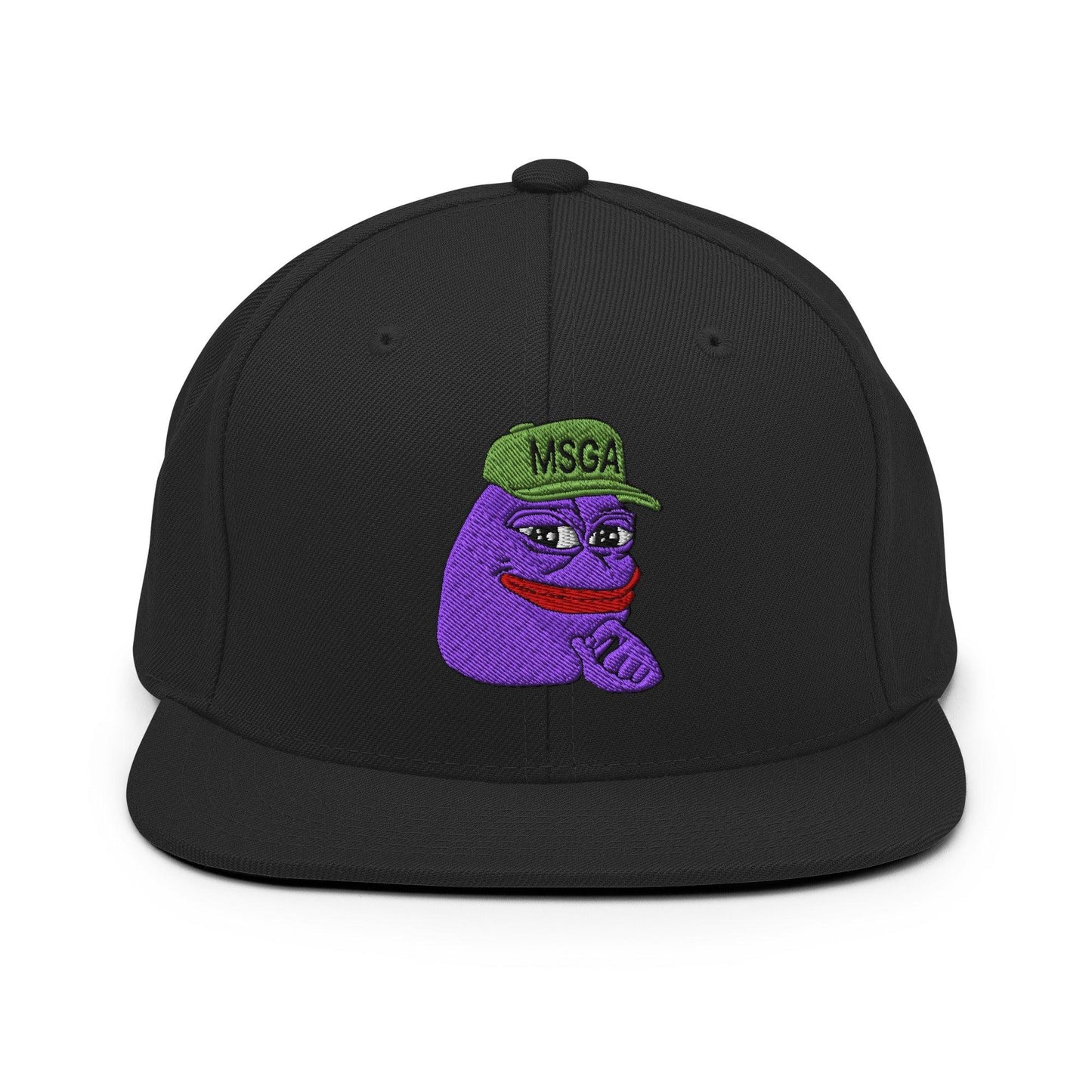 $PURPE Purple Pepe Embroidered Flat Brim Bill Snapback Hat - Black - Hats