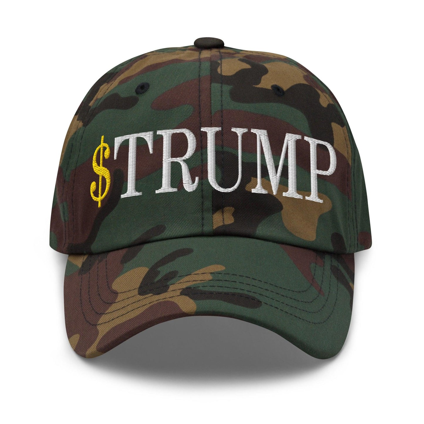 $Trump Official Trump Meme Coin Embroidered Unstructured Dad Hat - Green Camo
