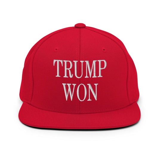 Trump Won 2020 2024 Flat Bill Brim Snapback Hat - Red - Headwear