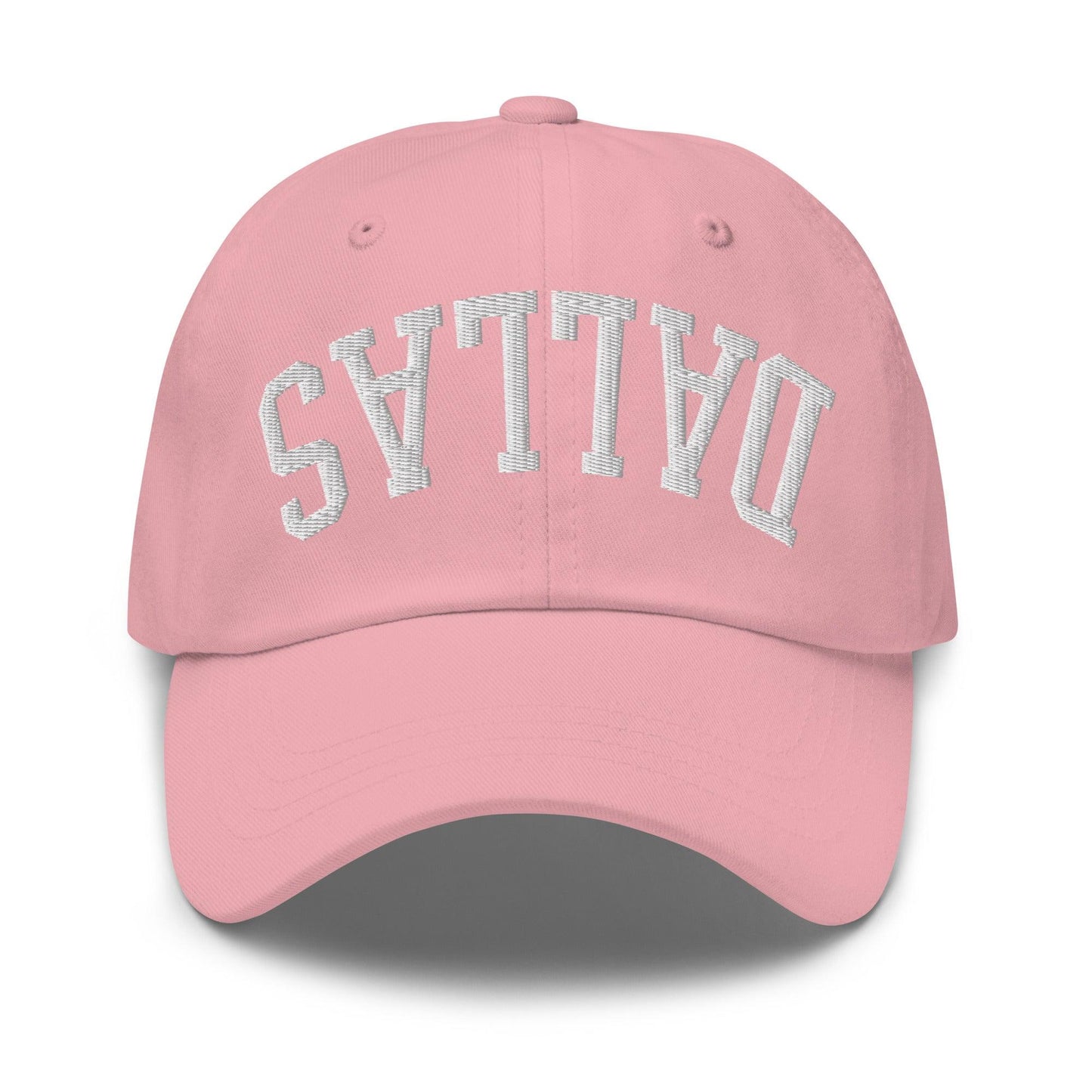 Upside Down Dallas Varsity Letterman Embroidered Dad Hat - Pink