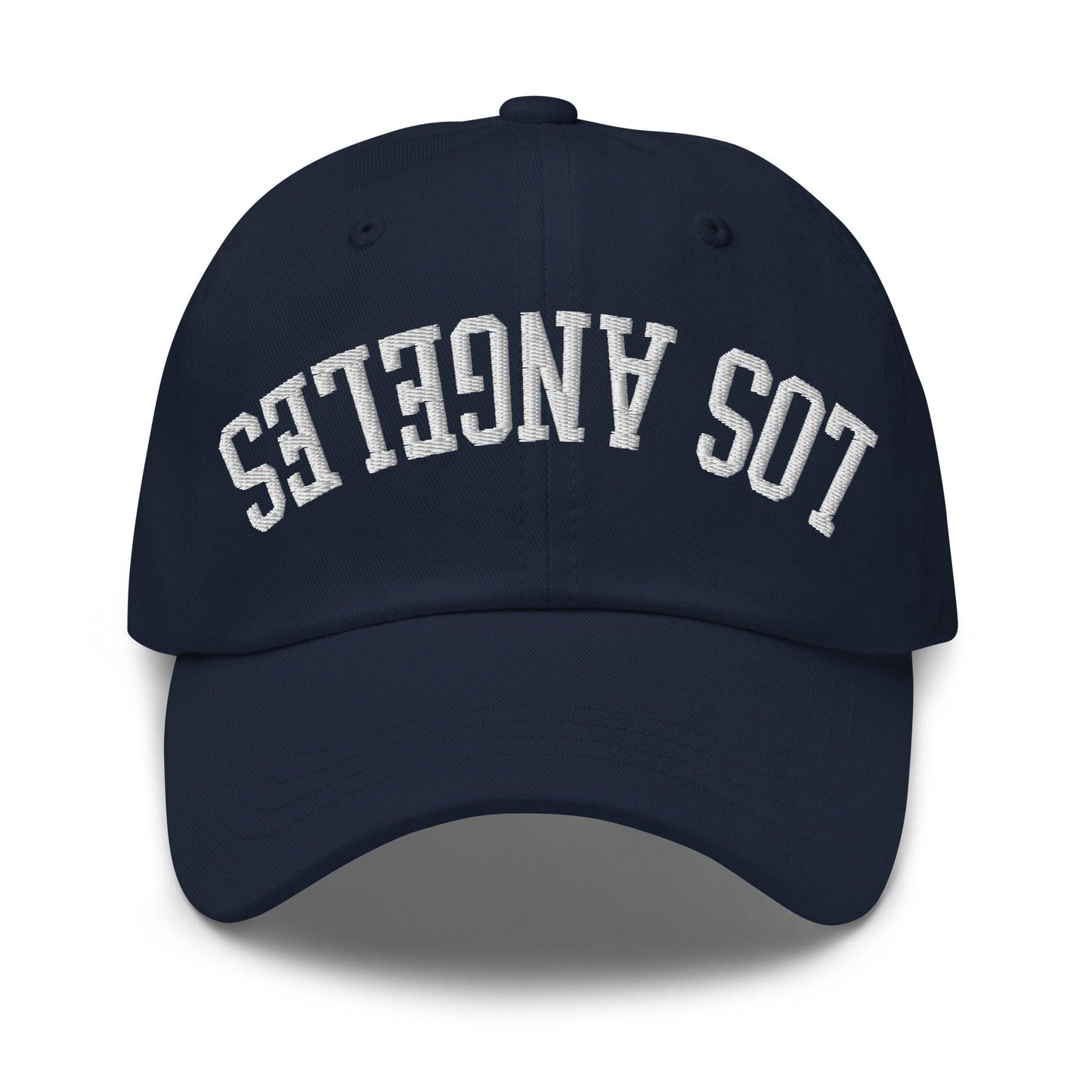 Upside Down LA Los Angeles Varsity Letterman Embroidered Dad Hat - Navy