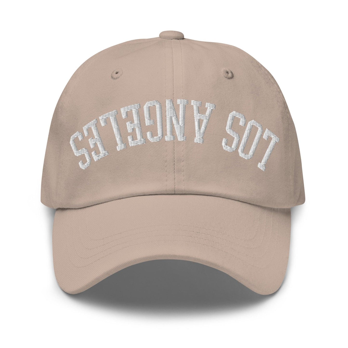 Upside Down LA Los Angeles Varsity Letterman Embroidered Dad Hat - Stone