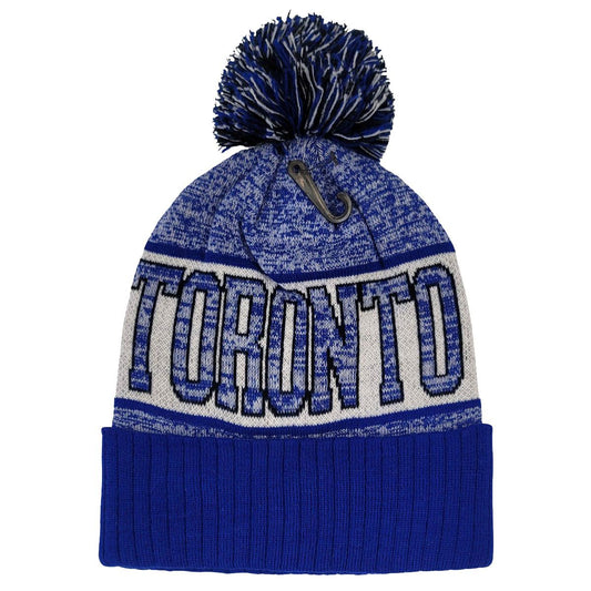 TORONTO Pom Knit Toque - Royal with Heather Wordmark - OSFA - Logo