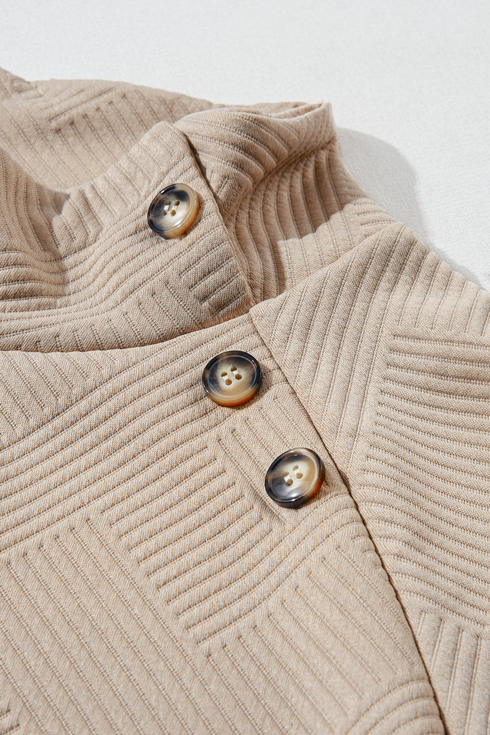 Apricot Solid Color Button Detail Textured Sweatshirt