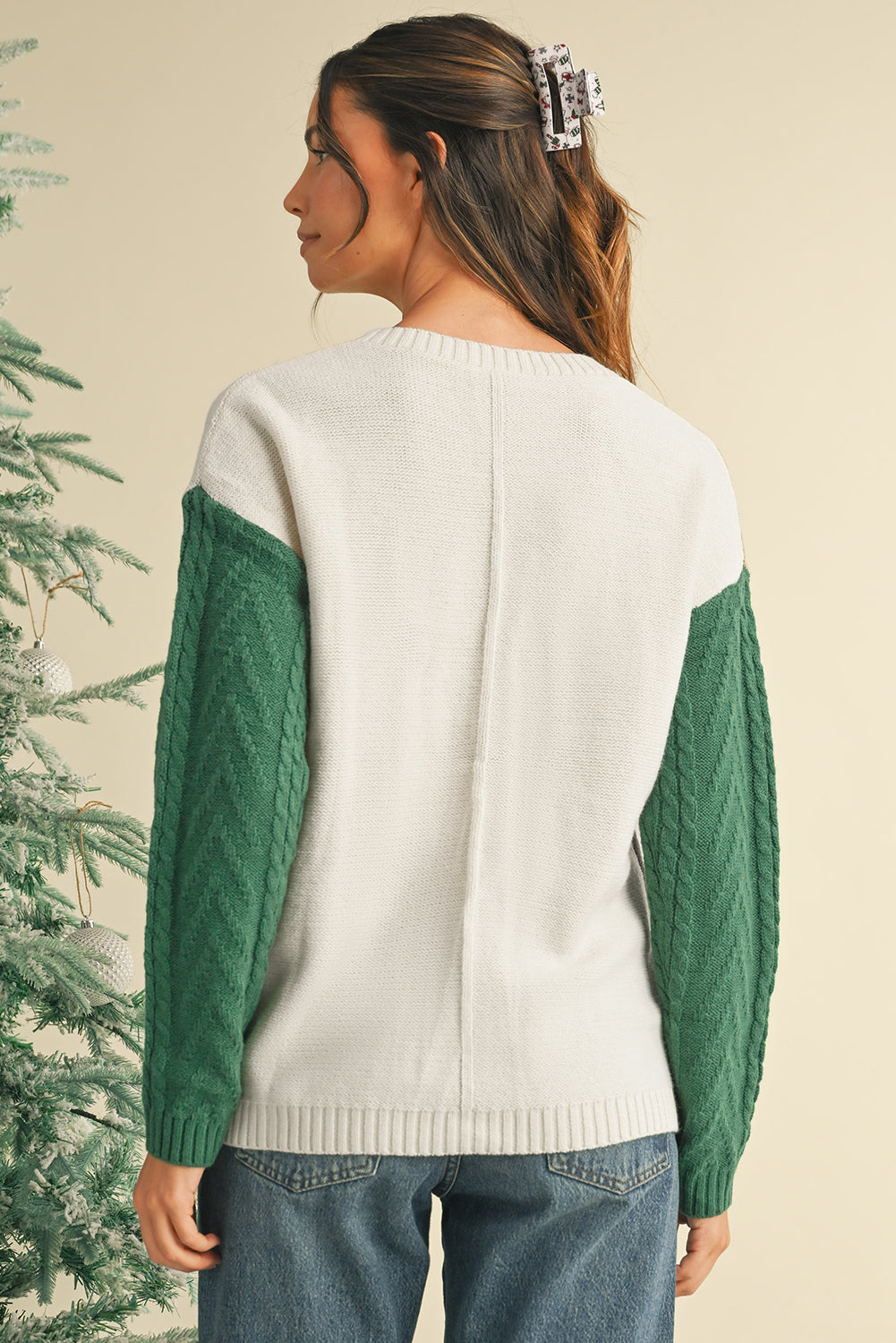 Vineyard Green Colorblock Pocket Drop Shoulder Sweater