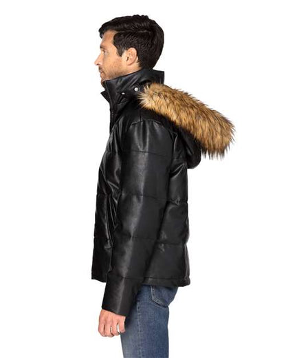 Unisex Vegan Leather Puffer Jacket -  - 14511