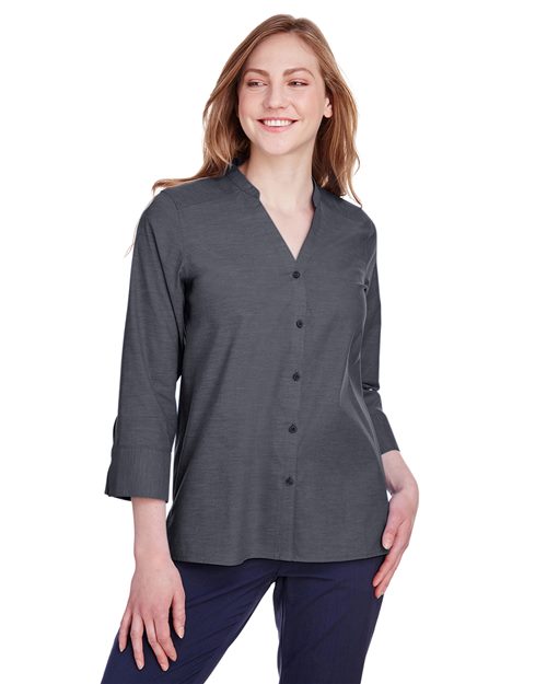 Women's Crown Collection® Stretch Pinpoint Chambra Three-Quarter Sleeve Shirt -  - 13493