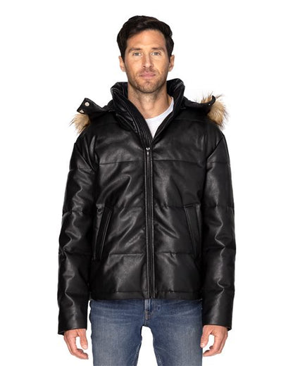 Unisex Vegan Leather Puffer Jacket -  - 14511