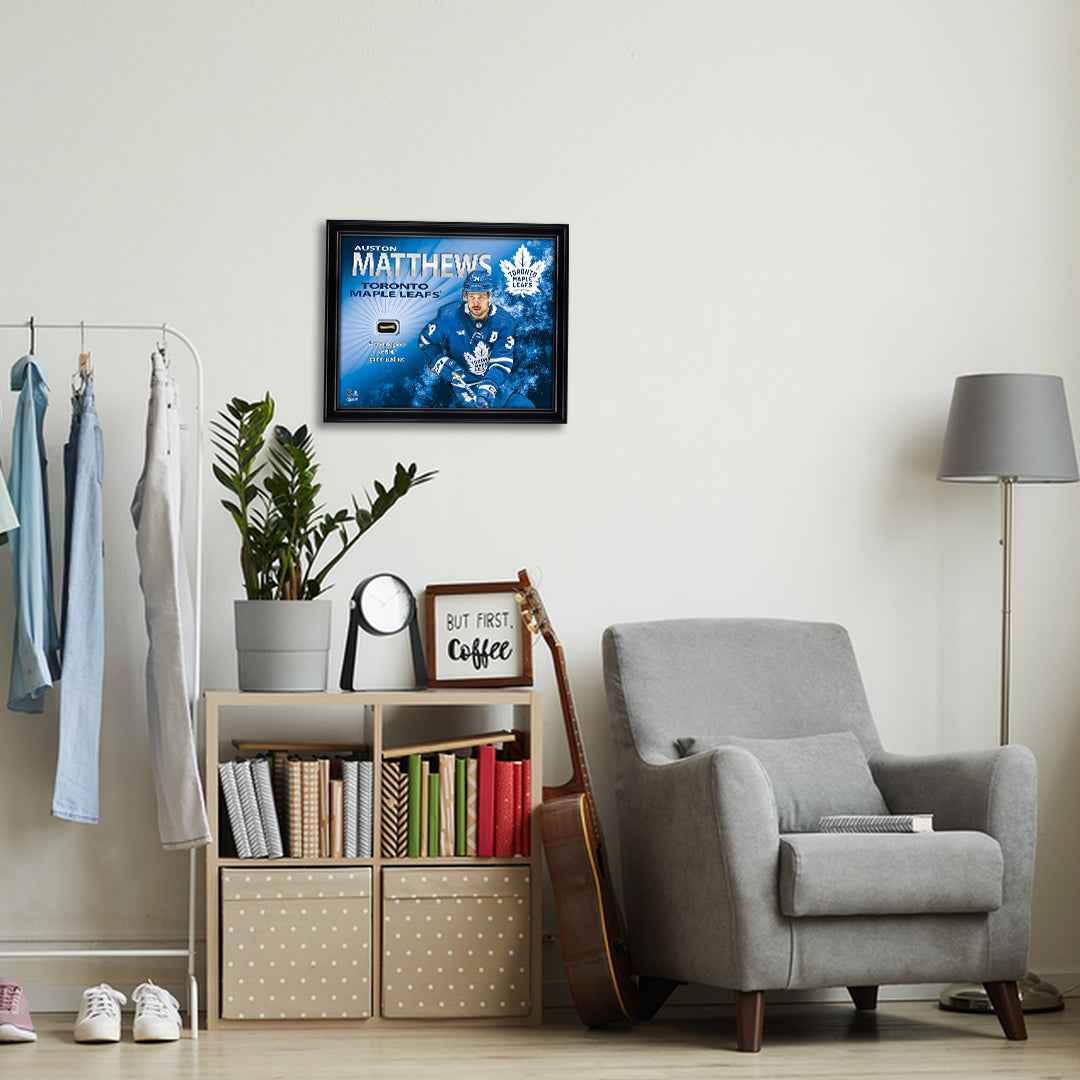 Auston Matthews Toronto Maple Leafs 16x20 PhotoGlass Display with Authentic Game-Used Net Piece