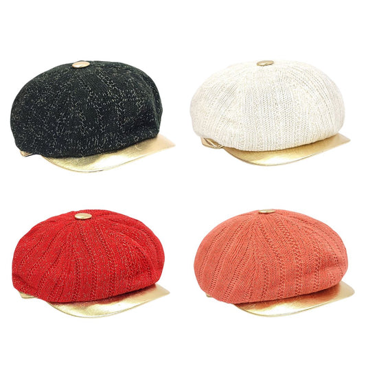Newsboy Hat - Knitted Glitter with Gold Visor Multi-Coloured