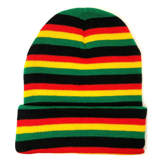 Plain Toque - Rasta Stripes Pattern with Cuff - Colours / OSFA - Fashion Knit