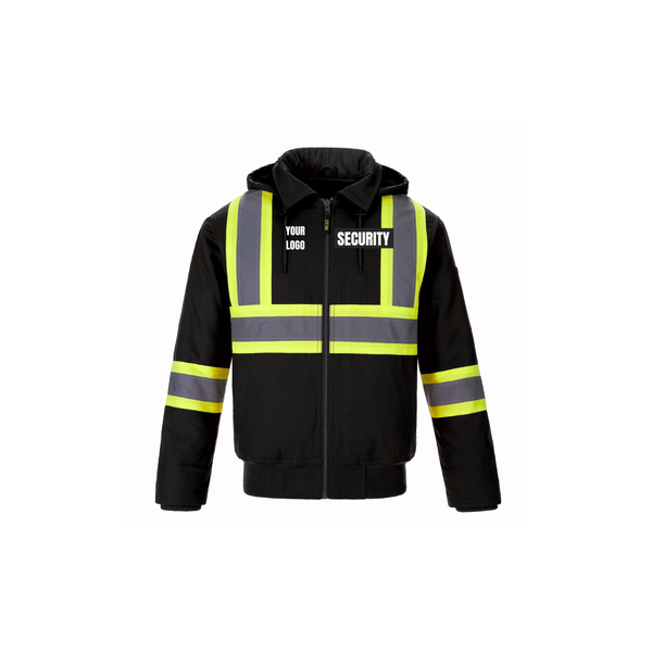 Security Hi-Vis Cotton Canvas Bomber Jacket – With Detachable Hood