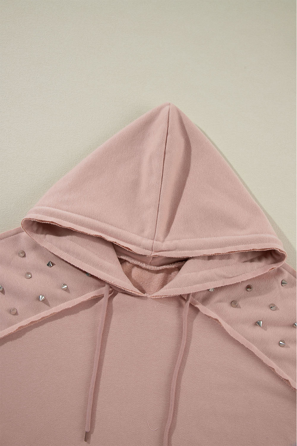 Black Stud Detail Kangaroo Pocket Drawstring Hoodie