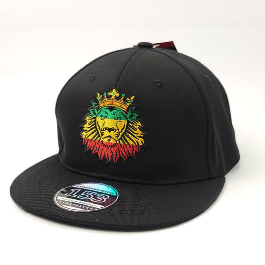 ’Rasta Lion’ Logo Flat Bill Cap - Black Adjustable - OSFA - Snapback