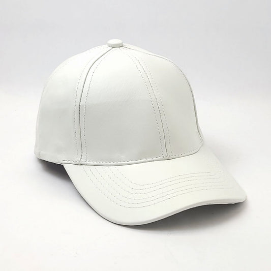 Plain Genuine Leather Baseball Cap - White OSFA