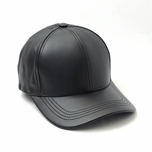 Plain Genuine Leather Baseball Cap - Multi Colours OSFA Made in USA - Black
