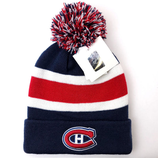 Montreal Canadiens Pom Knit Toque - BA Navy with Red Stripes - OSFA - NHL