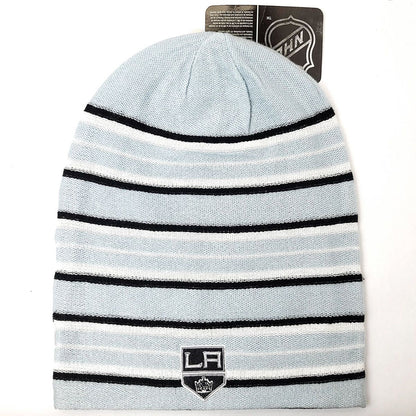 Los Angeles Kings Knit Slouchy Beanie - No Cuff Sky Blue with Stripes Reversible - OSFA - NHL Toque