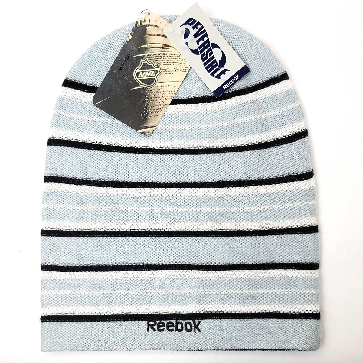 Los Angeles Kings Knit Slouchy Beanie - No Cuff Sky Blue with Stripes Reversible - OSFA - NHL Toque
