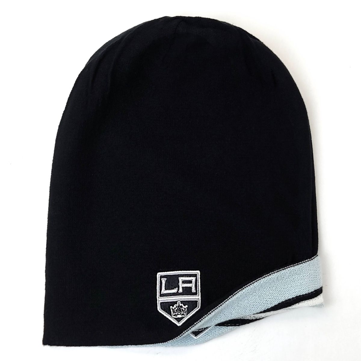 Los Angeles Kings Knit Slouchy Beanie - No Cuff Sky Blue with Stripes Reversible - OSFA - NHL Toque