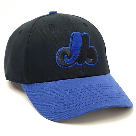 Montreal Expos Cap -Basic Black & Royal 2 Tone Adjustable Velcro Closure BSBK2T - OSFA - MLB
