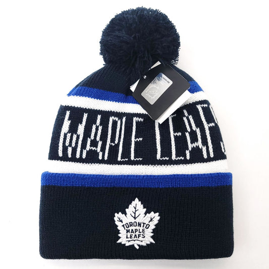 Toronto Maple Leafs Pom Knit Toque - Whitaker Navy with Wordmark - OSFA - NHL