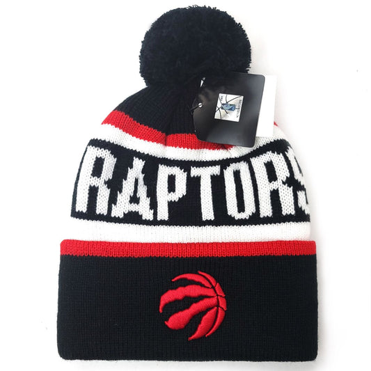 Toronto Raptors Pom Knit Toque - Whitaker Black with Wordmark - OSFA - NBA