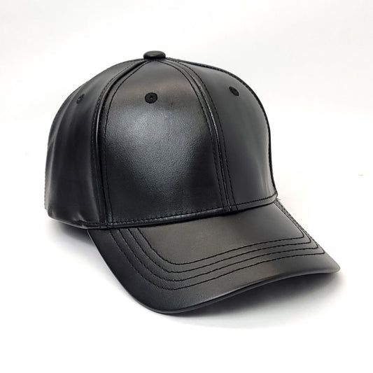 Plain PU Leather Cap - Solid Colours OSFA - Black