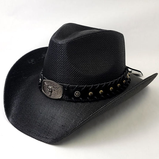 Natural Straw Cowboy Hat - ST099BK Black - OSFA