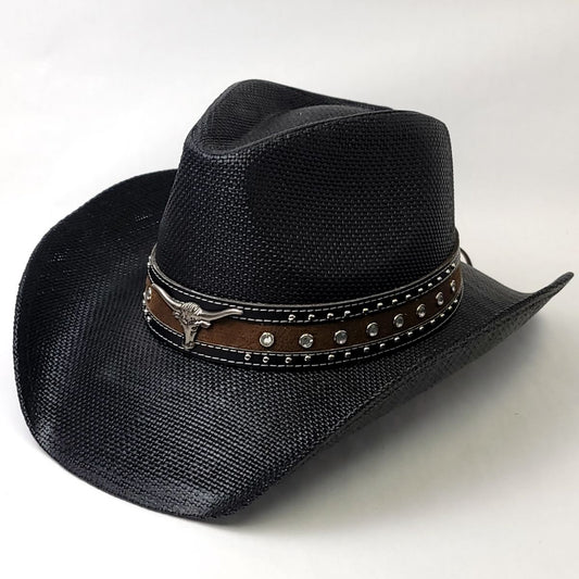 Natural Straw Cowboy Hat - ST132BK Black - OSFA