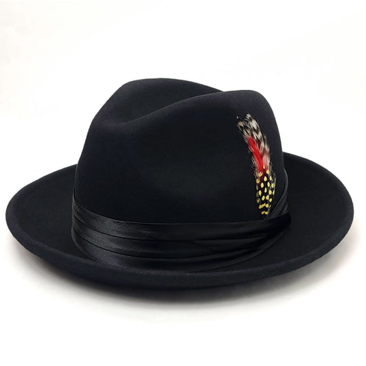 Fedora - FD319BK 100% Wool with Rolled Up Brim Folds Black Small to XLarge