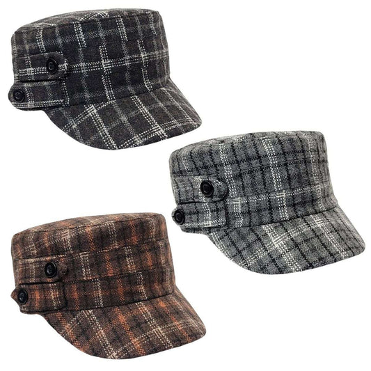 Cadet Cap - Plaid with Buttons 19099 Multi-Coloured