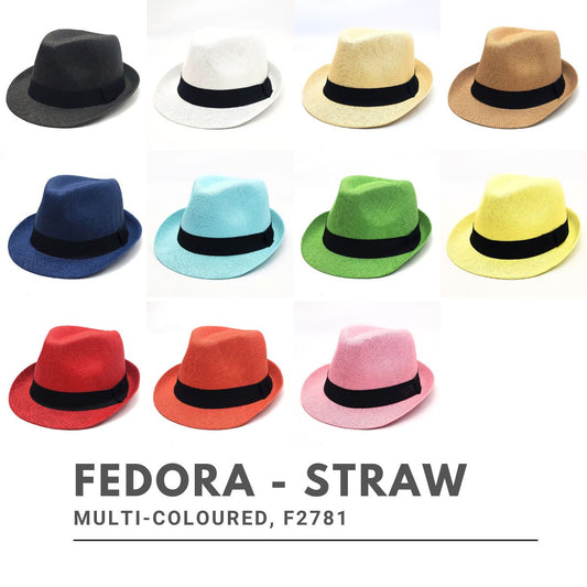 Fedora Hat - F2781 100% Straw Multi-Coloured OSFA Adjustable